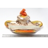 Art Deco Keramik Schreibtisch-Set Tintenfass Löschwiege Umschlaghalter m. Pelikan Figur