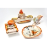 Art Deco Keramik Schreibtisch-Set Tintenfass Löschwiege Umschlaghalter m. Pelikan Figur