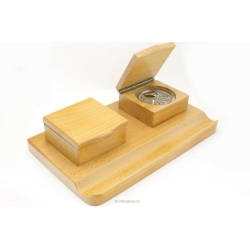 Deskbase Schreibtisch Garnitur Tintenfass Bürozubehör Holz Glas Vintage NOS