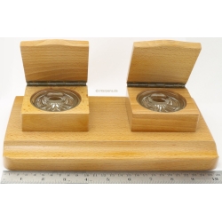 Deskbase Schreibtisch Garnitur Tintenfass Bürozubehör Holz Glas Vintage NOS