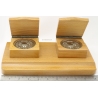 Deskbase Schreibtisch Garnitur Tintenfass Bürozubehör Holz Glas Vintage NOS