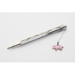 Art Deco Drehbleistift Georg Lauer Tula 835 Silber Glücksschwein 1.18 mm Mine Achtseitige Form