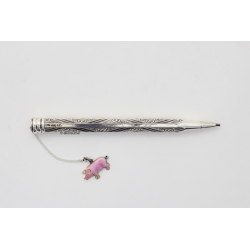 Art Deco Drehbleistift Georg Lauer Tula 835 Silber Glücksschwein 1.18 mm Mine Achtseitige Form