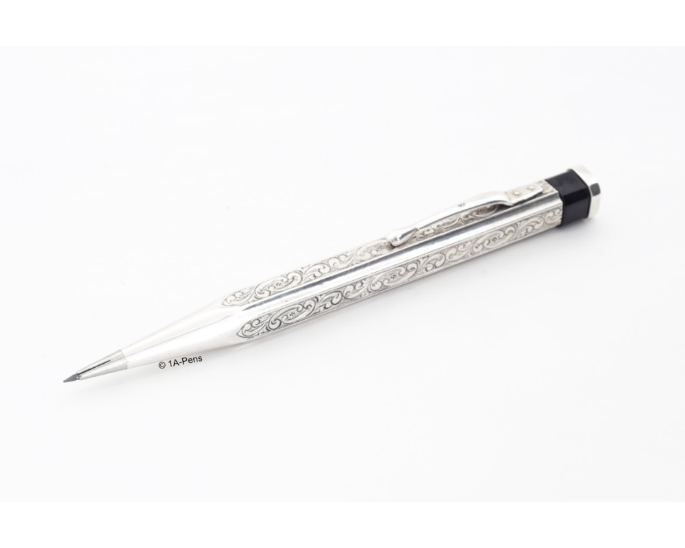 Art Deco Drehbleistift 900 Silber Deutsch 1.18 mm Mine vierseitige Form